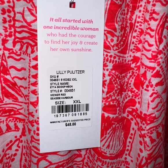 NWT Lilly Pulitzer Etta Scoop Neck Red Mizner Seaside Harbour Tee Size XXL - Picture 3 of 7